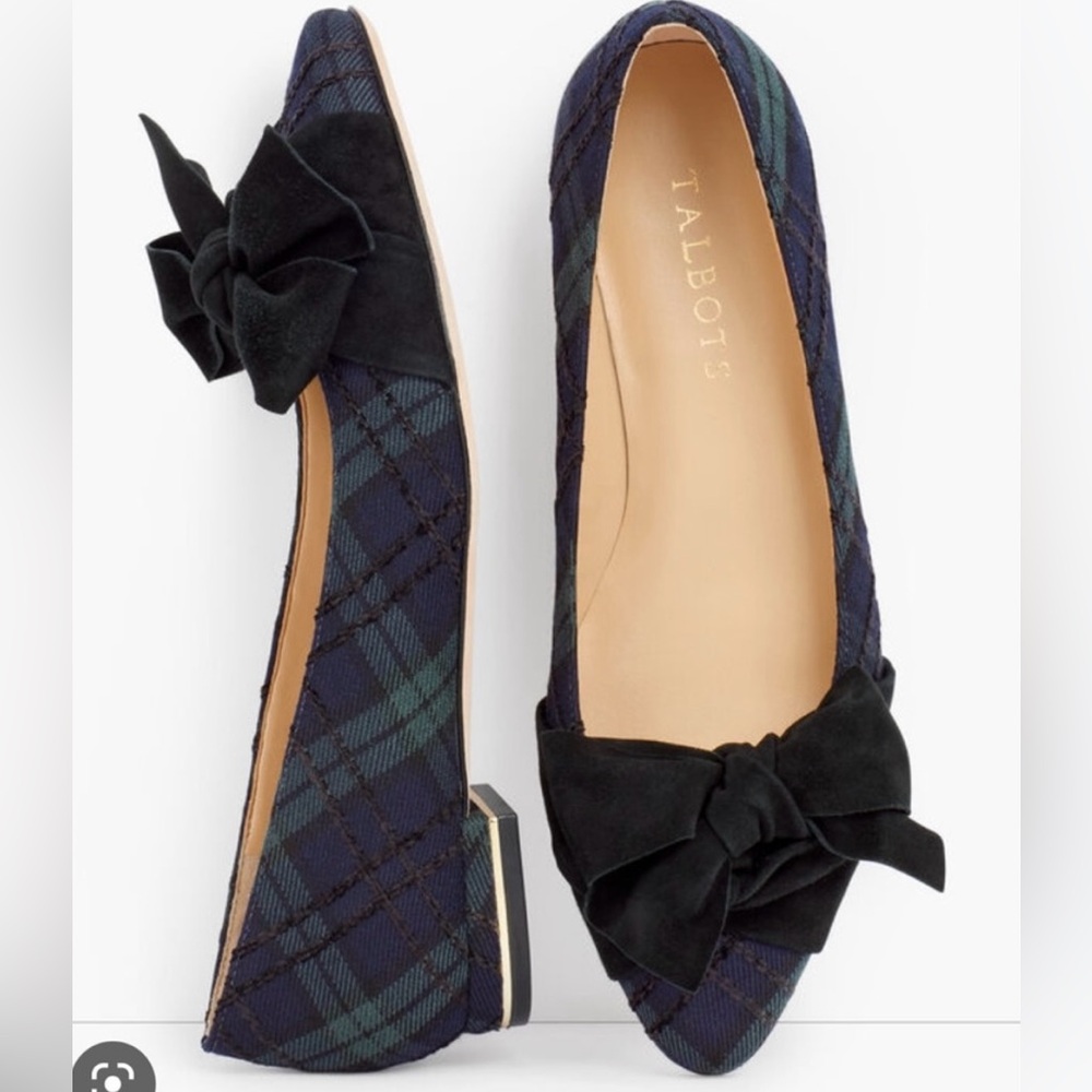 Talbots Plaid Flats with Black Bow 7.5